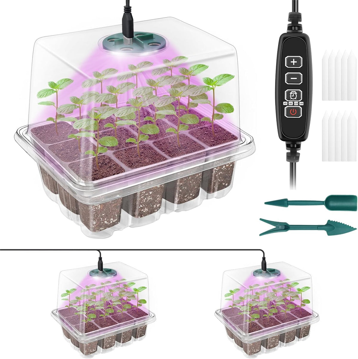 Seed Starter Tray with Plant Light, 2 Pack Grow Lights for Seed Starting Kit with Humidity Domes