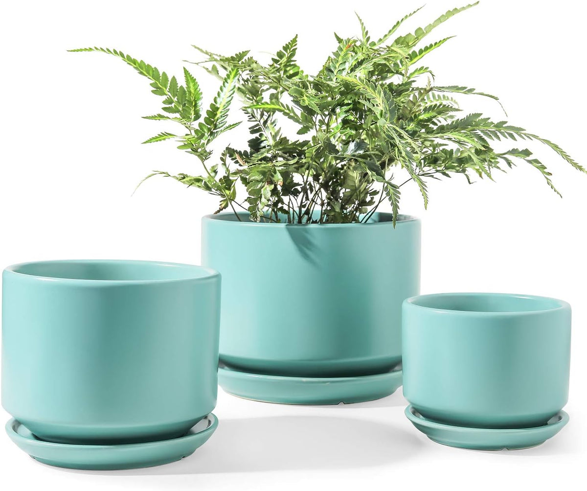 LE TAUCI Ceramic Plant Pots, 4.3+5.3+6.8 inch, Set of 3, Planters with Drainage Hole and Saucer