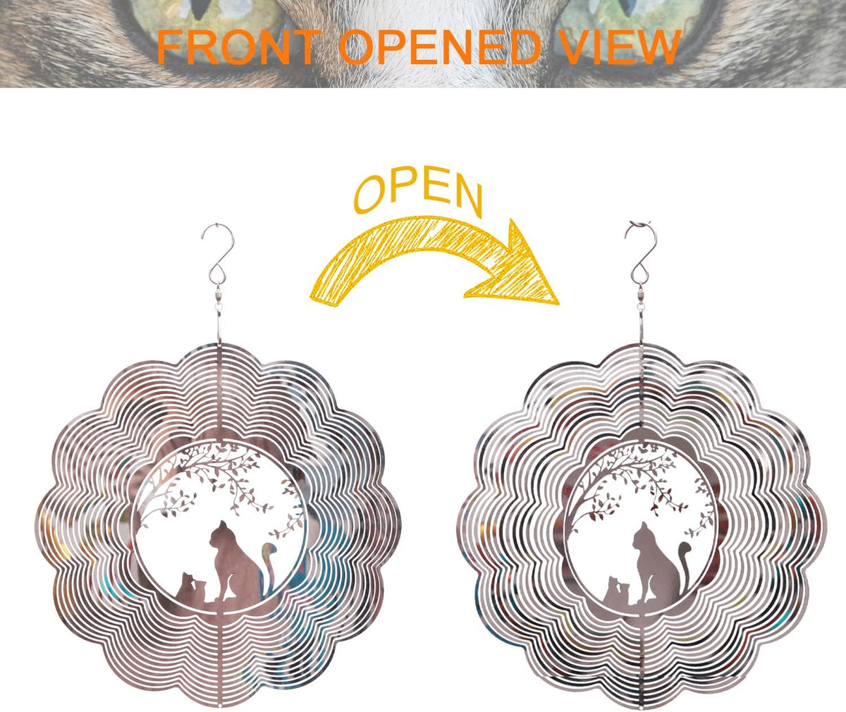 SPRING SONG Cat 3D Kinetic Wind Spinner for Yard and Garden Mirrored Stainless Steel Spinner Indoor