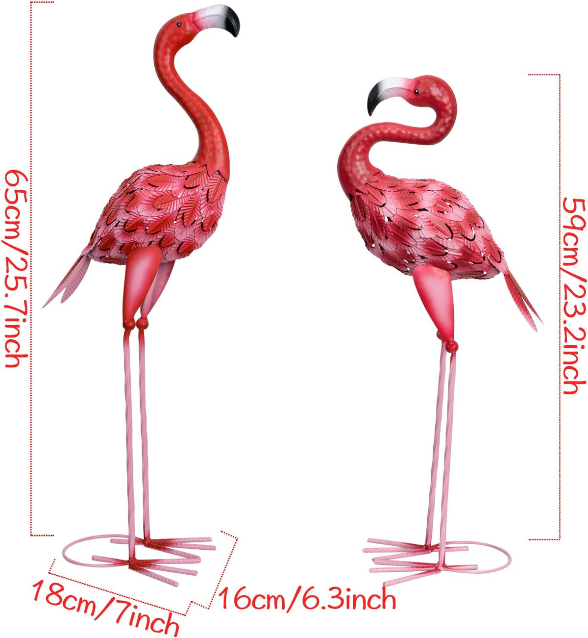 XONOR Metal Flamingo Garden Statues Red Flamingo Yard Art Outdoor Sculptures for Home Patio Lawn