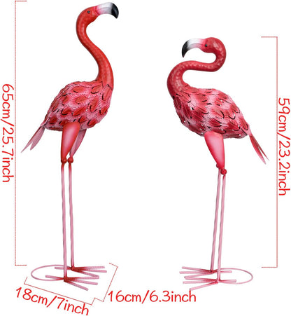 XONOR Metal Flamingo Garden Statues Red Flamingo Yard Art Outdoor Sculptures for Home Patio Lawn