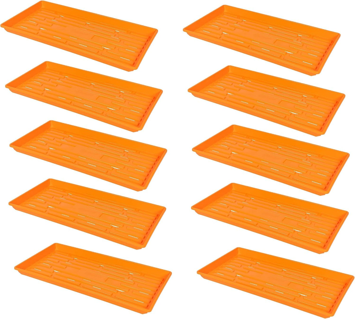 SUNPACK 10" x 20" Heavy Duty Shallow Plastic Seed Starting Tray, Orange, 1" (Pack of 10) - Lined
