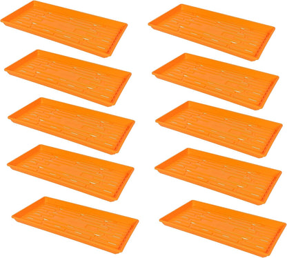 SUNPACK 10" x 20" Heavy Duty Shallow Plastic Seed Starting Tray, Orange, 1" (Pack of 10) - Lined
