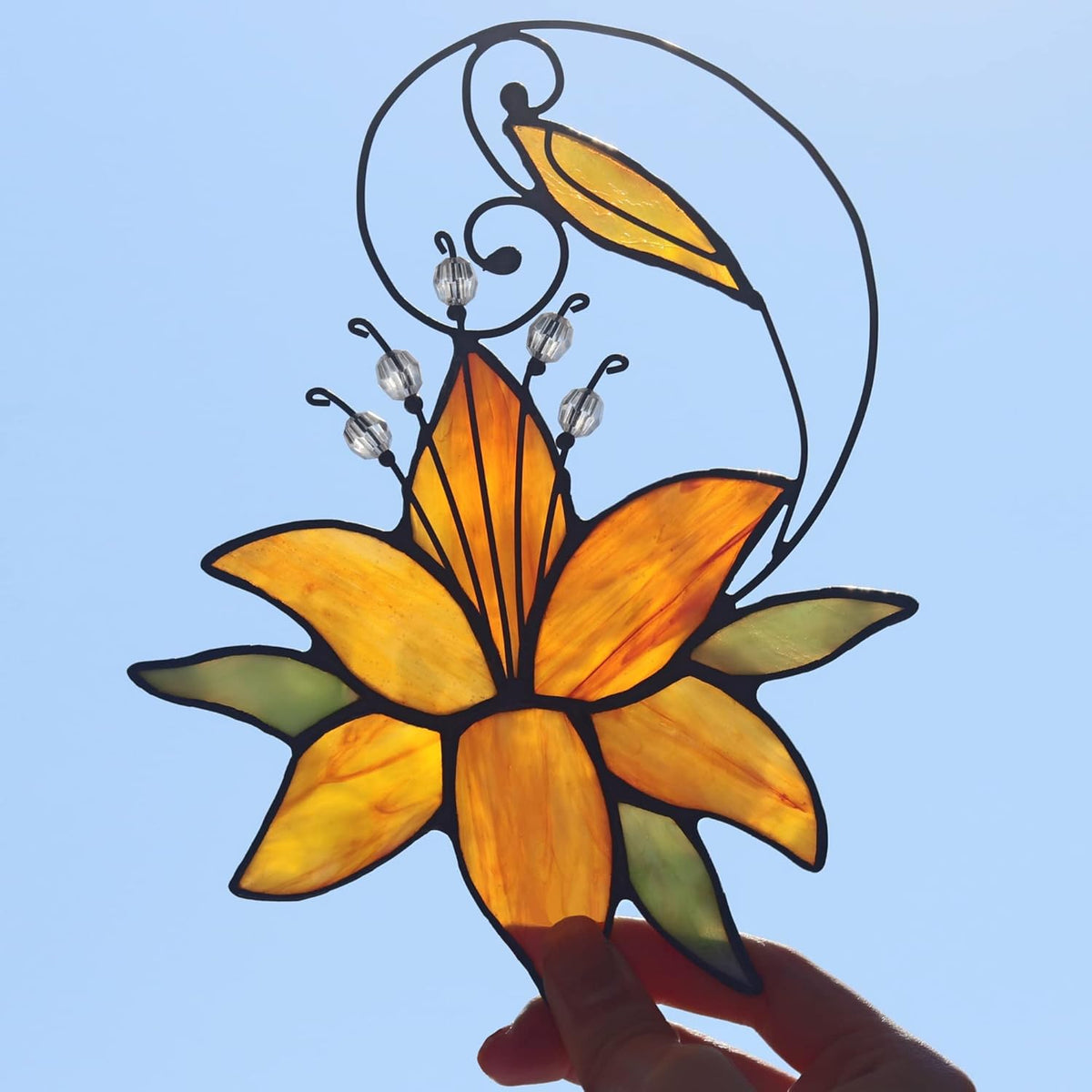 Orange Tiger Lily Flower Gift for Her Women, Love Gift Stained Glass Window Hanging Floral