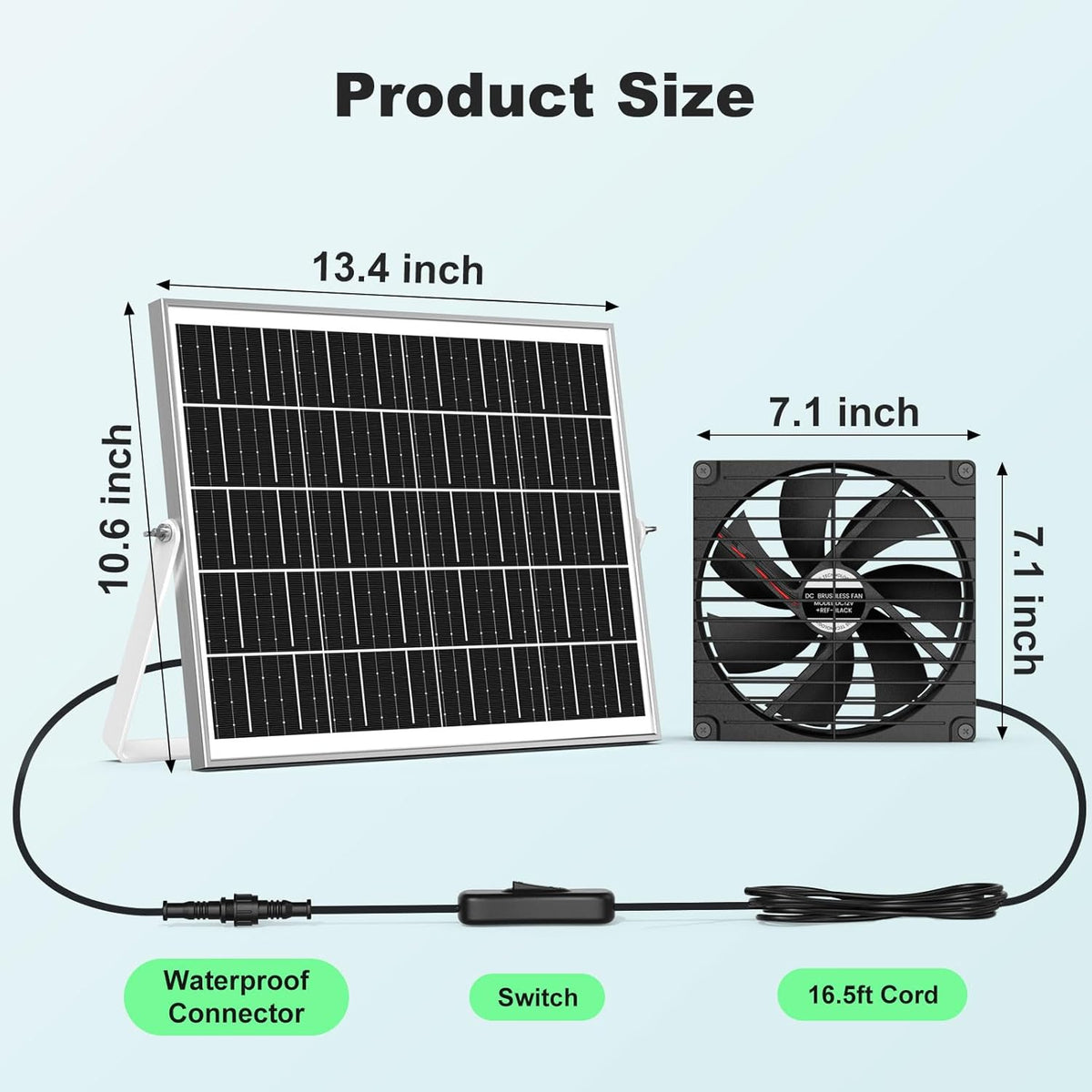 7.1" Large Solar Greenhouse Fan, 25W Solar Powered Vent Exhaust and Intake Chicken Coop Fan Outdoor