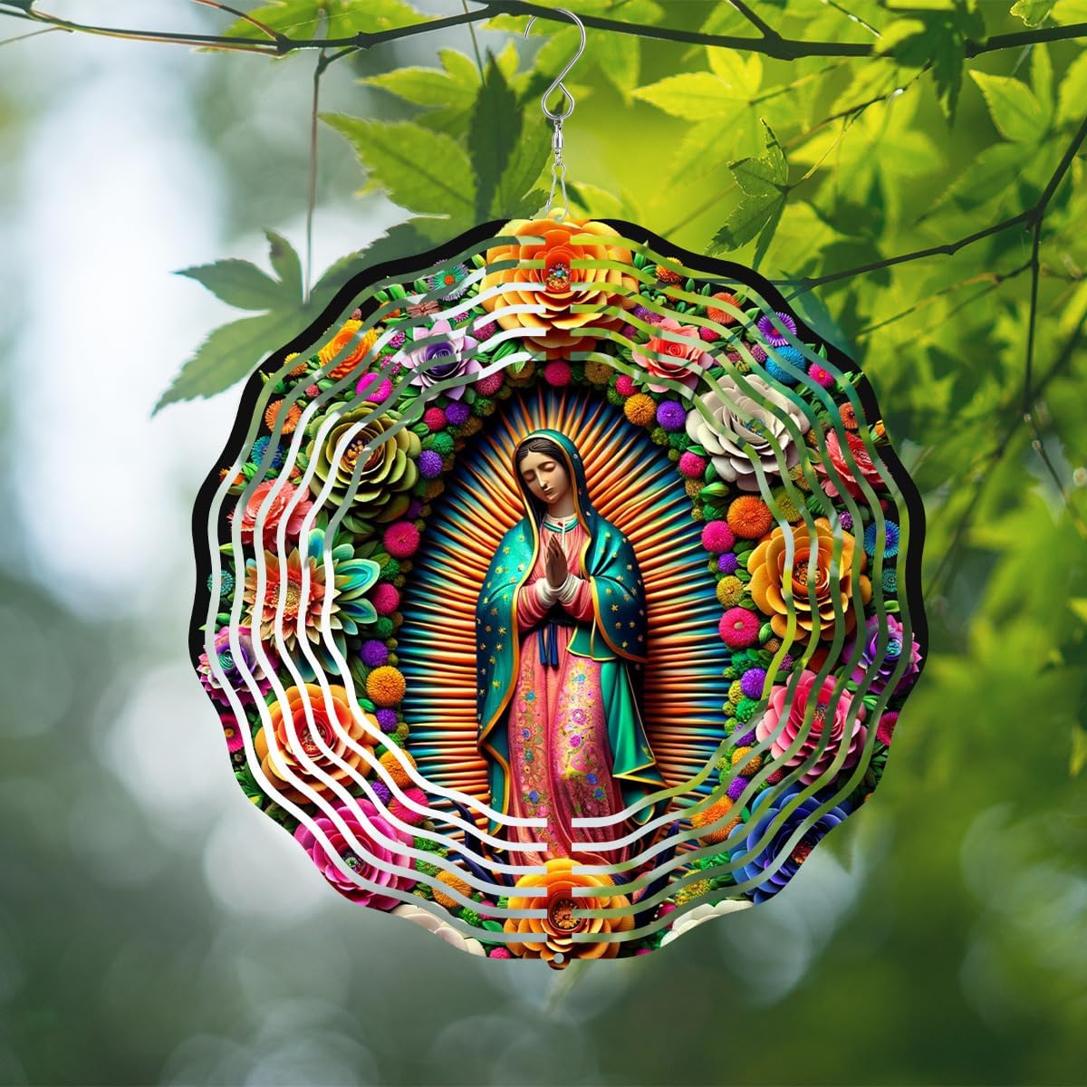 Virgin Mary Wind Spinner, Metal Wind Spinners Outdoor/Indoor,Virgin Mary Hanging Garden Decor for