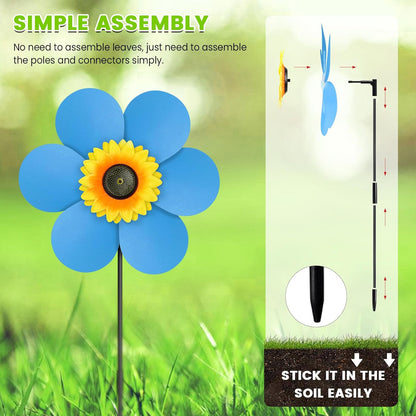 6PCS Sunflower Wind Spinners with Stakes 14" W x 29" H Wind Spinners Lawn Pinwheel Rainbow Windmill