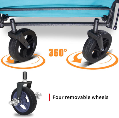 Foldable Wagon with Canopy - Collapsible Utility Cart with 2 Seats & Belts, Adjustable Handle