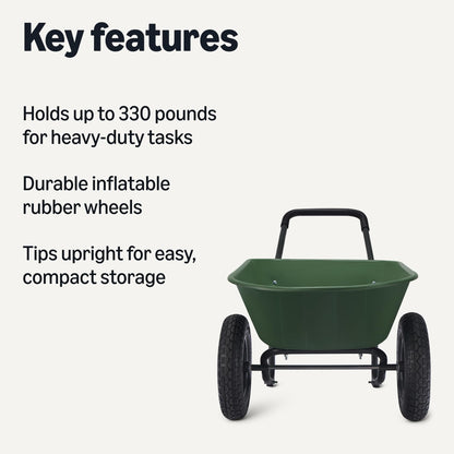 Amazon Basics Garden Wheelbarrow, Heavy Duty, 330 Pounds Capacity, 3.7 Cubic Feet, 26.8W x 53.9D x