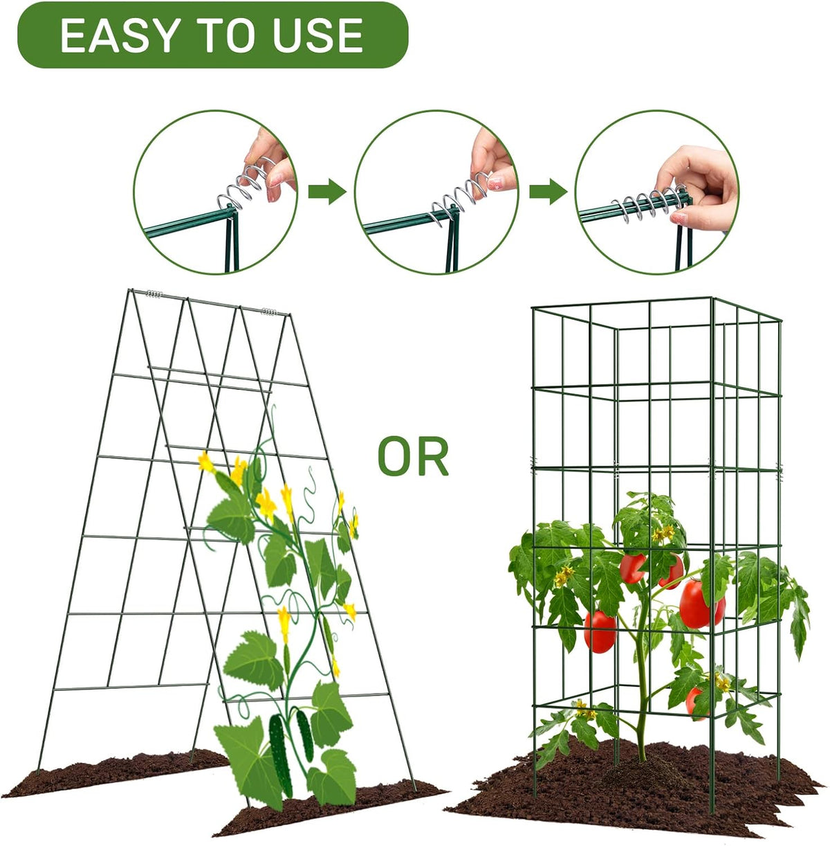 AGTEK 2 Packs 18" x 46" Foldable Cucumber Trellis with Zip Ties Plant Support A Frame Metal Trellis