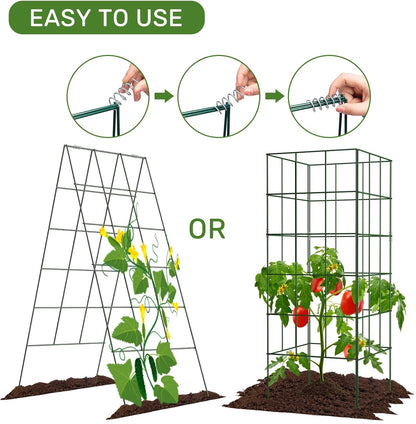 AGTEK 2 Packs 18" x 46" Foldable Cucumber Trellis with Zip Ties Plant Support A Frame Metal Trellis