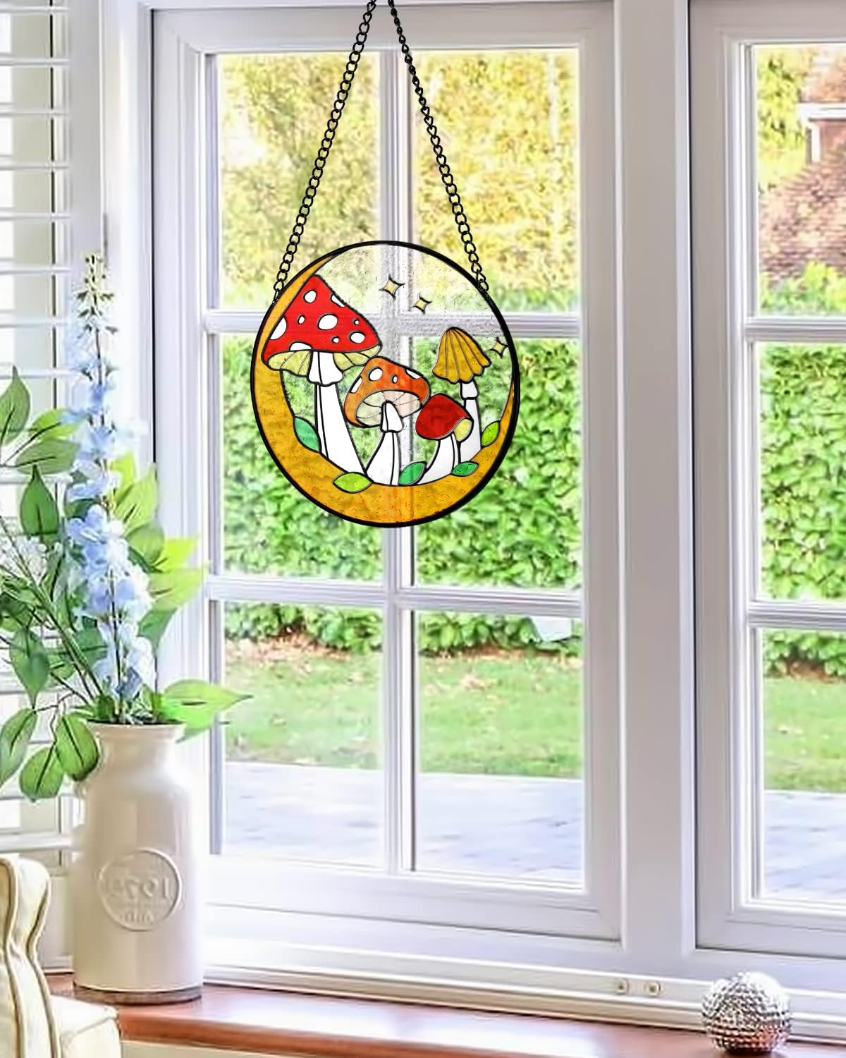 Tuitessine Mushroom Stained Glass Suncatcher Moon Toadstools Window Wall Hanging Ornament