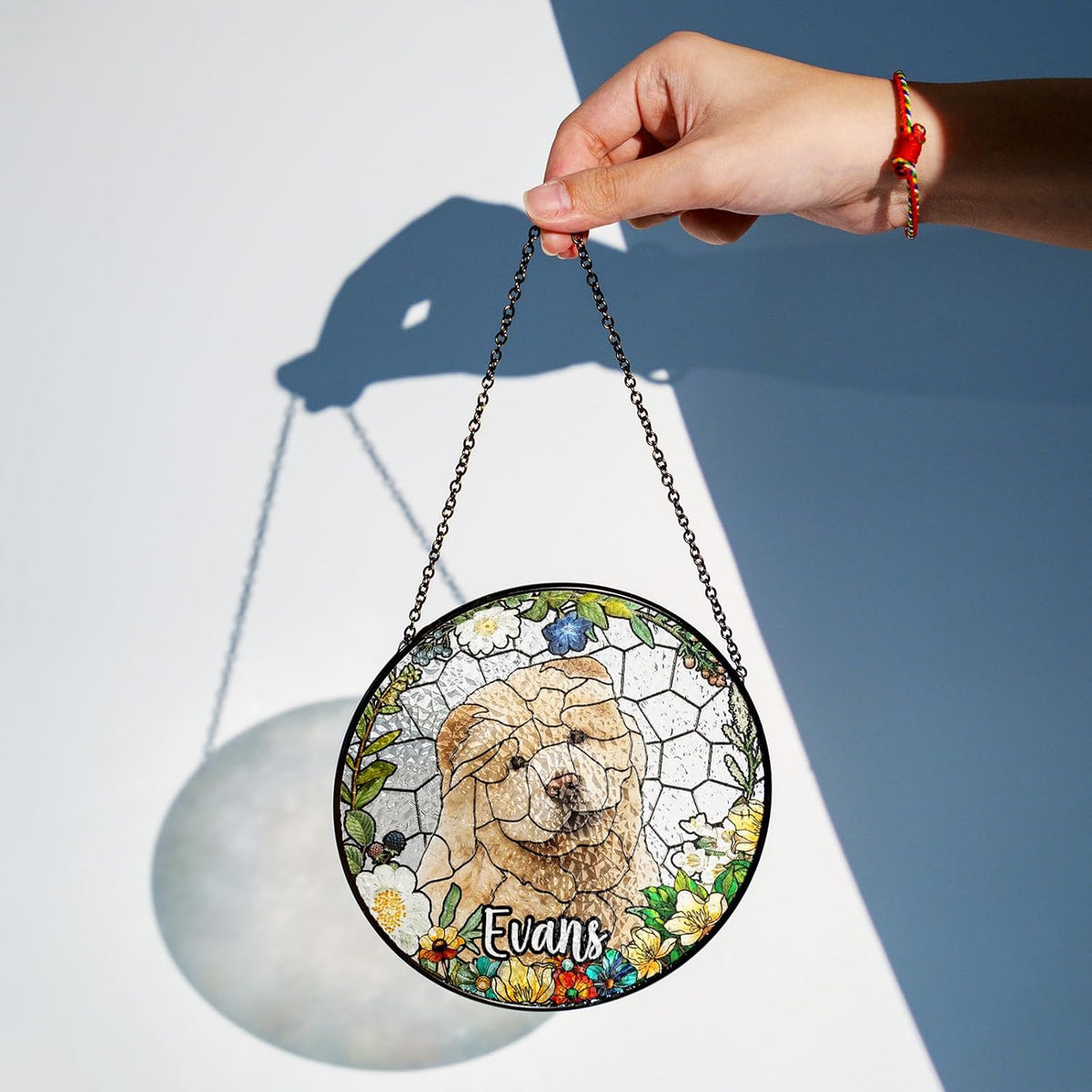 Personalized Pet Stained Glass Suncatcher Custom Name Dog Cat Photo Ornament Window Hanging