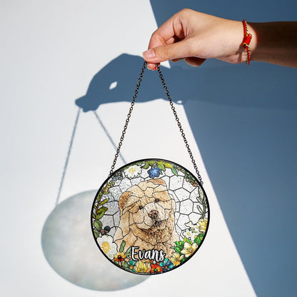 Personalized Pet Stained Glass Suncatcher Custom Name Dog Cat Photo Ornament Window Hanging