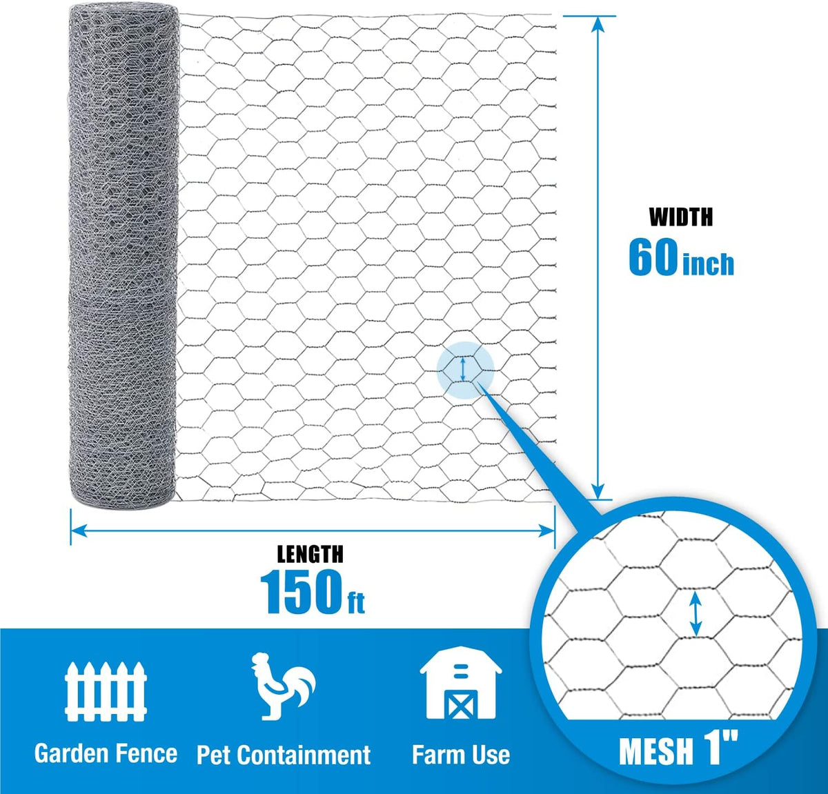 Fencer Wire 20 Gauge Chicken Wire Fence, Galvanized Poultry Hexagonal Netting Crafting, Chicken