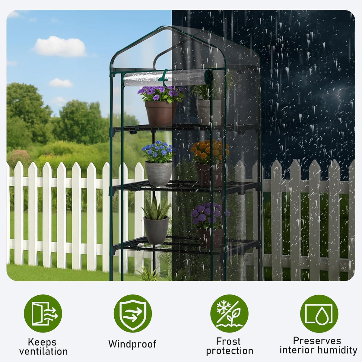 Outvita Mini Greenhouse, Small PVC Plant Green House with 4 Tiers Rack, Shelf Clips, Roll-up Zipper