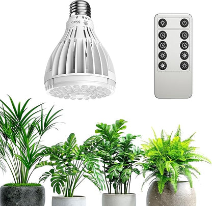 Dimmable Grow Light Bulb, Full Spectrum with Remote Control, Auto On Off Timing 4 8 12 Hrs, 32W