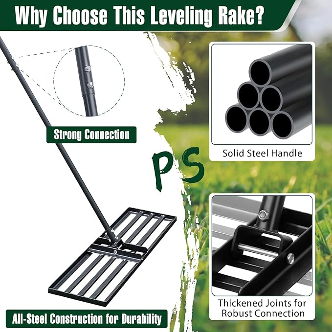Jardineer Lawn Leveling Rake 36 Inches with 72 Inches Long Handle, Yard Leveling Rakes for Grass