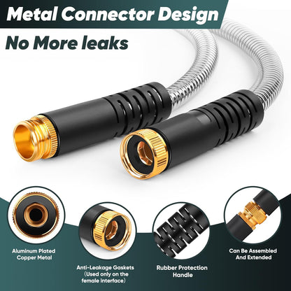 Garden Hose 100 FT with 10-Function Nozzle, Leak-proof Metal Connector Water Hose, No Knots