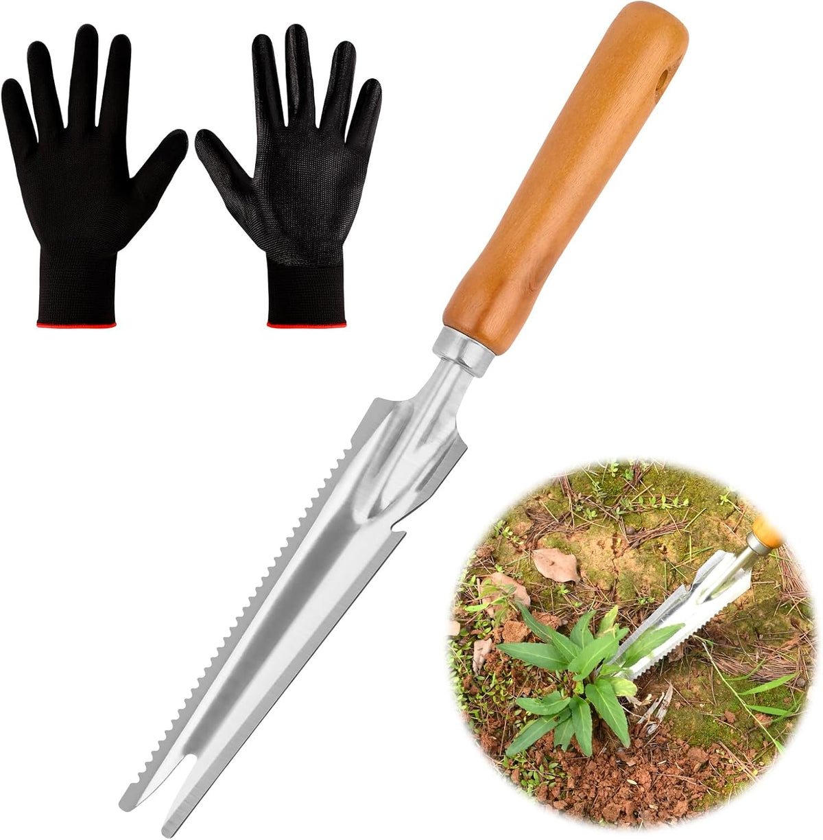 5-in-1 Stainless Steel Hand Weeder Puller Tool & Dandelion Fork Knife - Hand Weed Removal Tool for