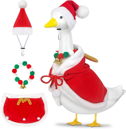 Christmas Porch Goose Outfits Mrs. Claus Goose Clothes Fits 23" Plastic Cement Statues, Red Cloak