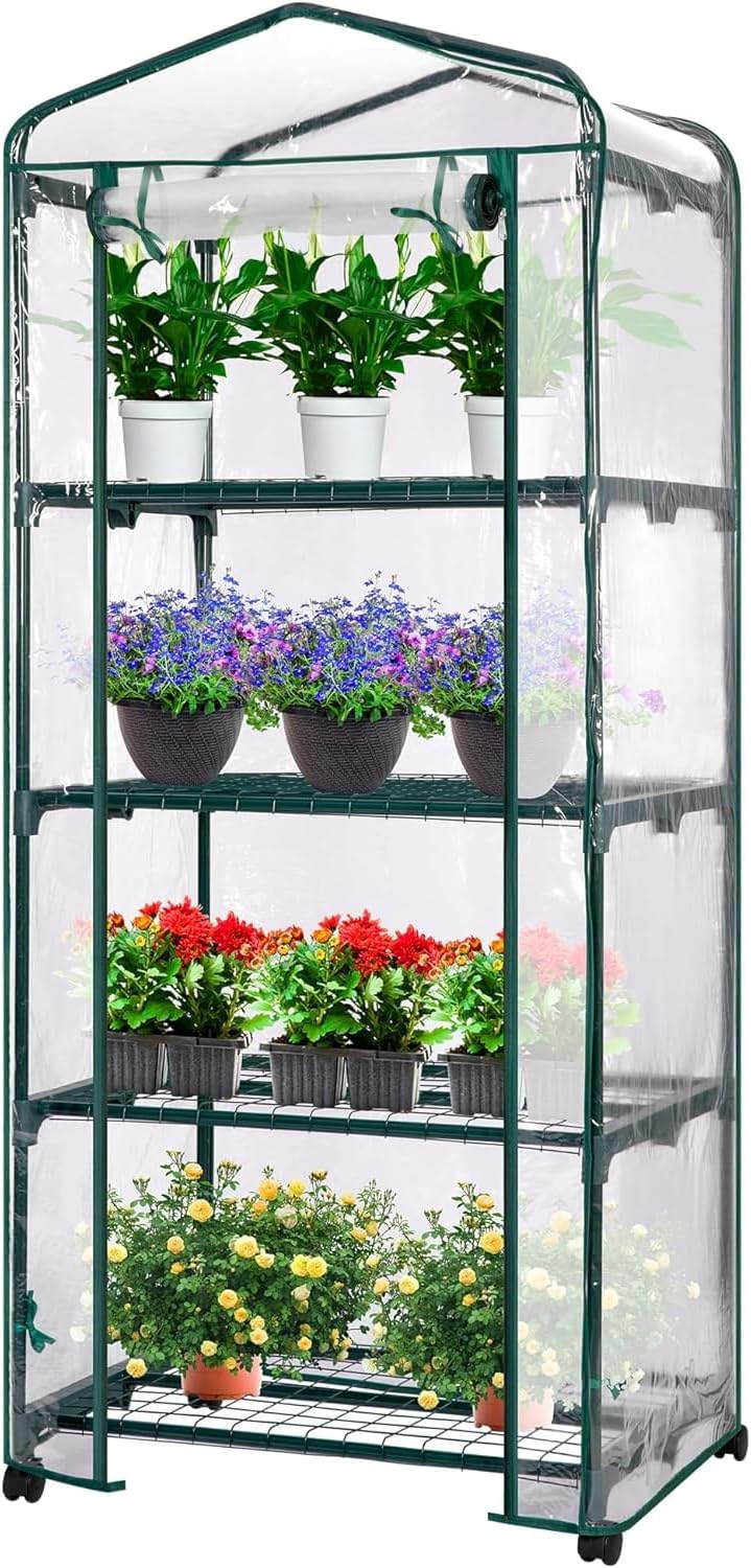 VIVOSUN Mini 4-Tier Greenhouse with Wheels, 27 x 19 x 63-Inch Reusable Portable Warm House with