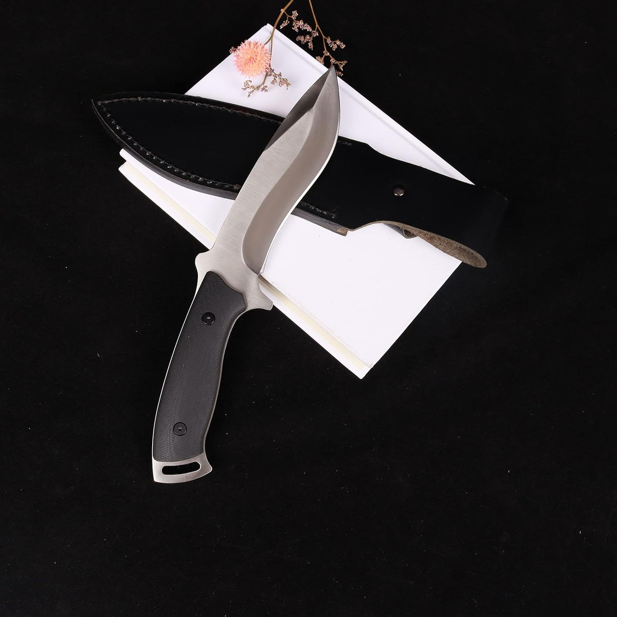 MASALONG kni227 dog leg straight fxied blade Bowie full tang Hunting Knife with Leather Sheath for