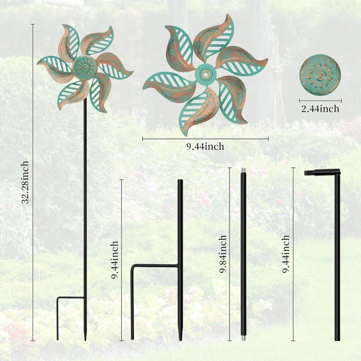 2 Pack Wind Spinner Outdoor Metal Vintage Green,Garden Pinwheels Waterproof Wind Sculptures, Small