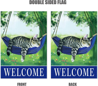 Welcome fall cat garden flag for outside 12x18, seasonal flags with cats double sided house flags