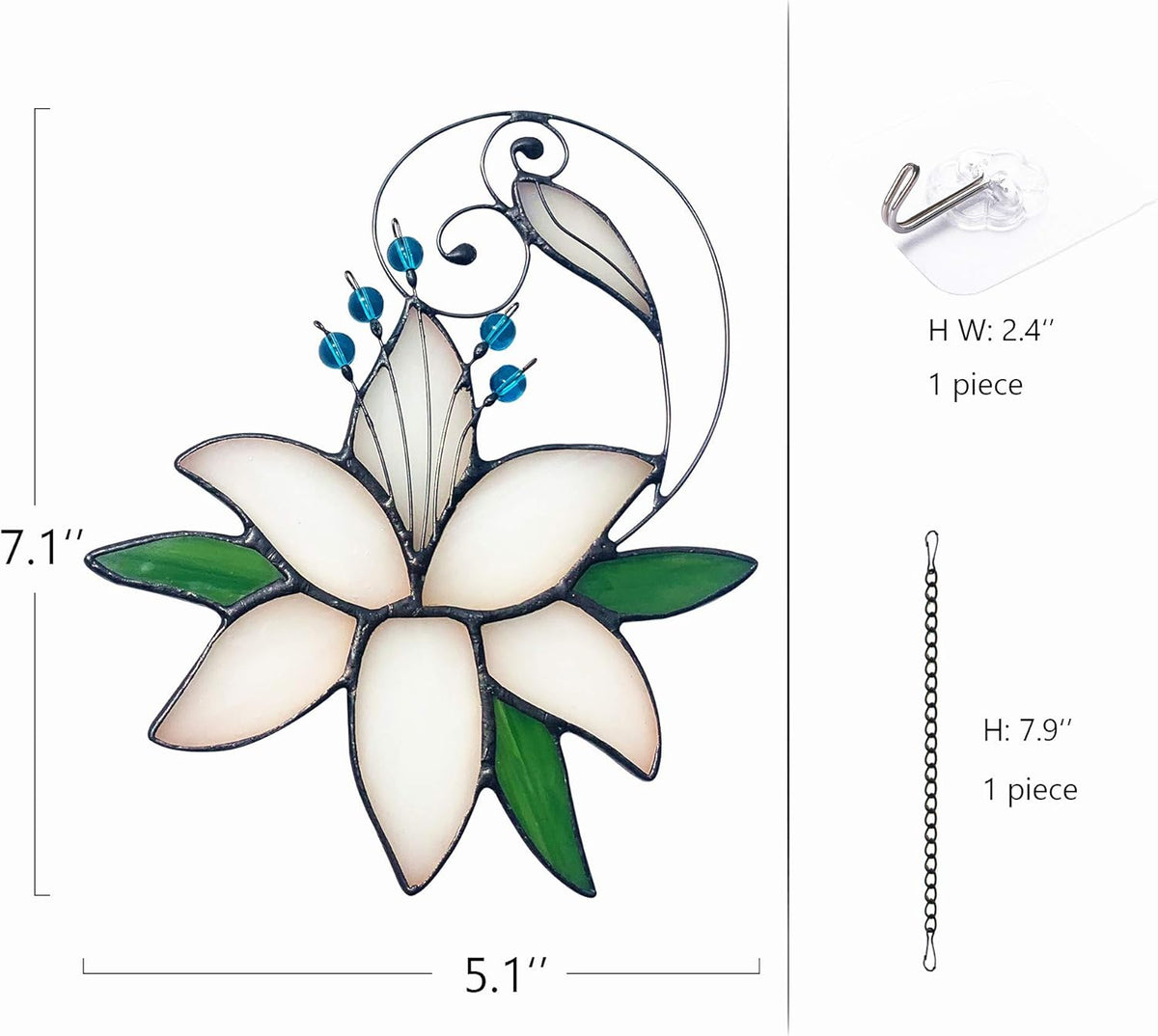 Women Birthday White Lily Flower Gift for Her, Floral Gift Stained Glass Window Hangings Suncatcher