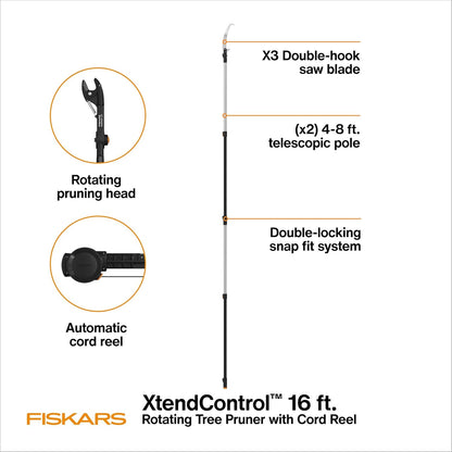 Fiskars XtendControl Extendable Tree Pruner (16 ft), Adjustable Branch Trimmer with Rotating