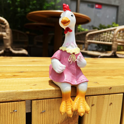 Handside Couple Duck Garden Statues Cartoon Resin Cute Sitting Chicken Sculpture Goose Lovers