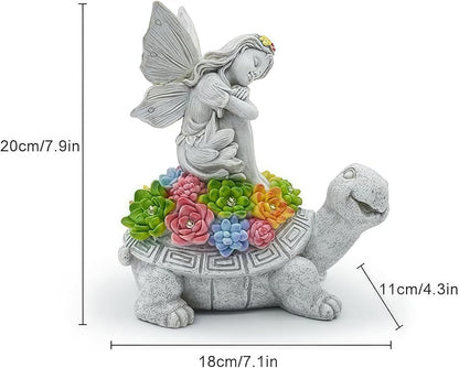 Solar Angel Garden Statue，Solar Garden Statue Angel and Turtle,Figurines Outdoor Decor,Outdoor