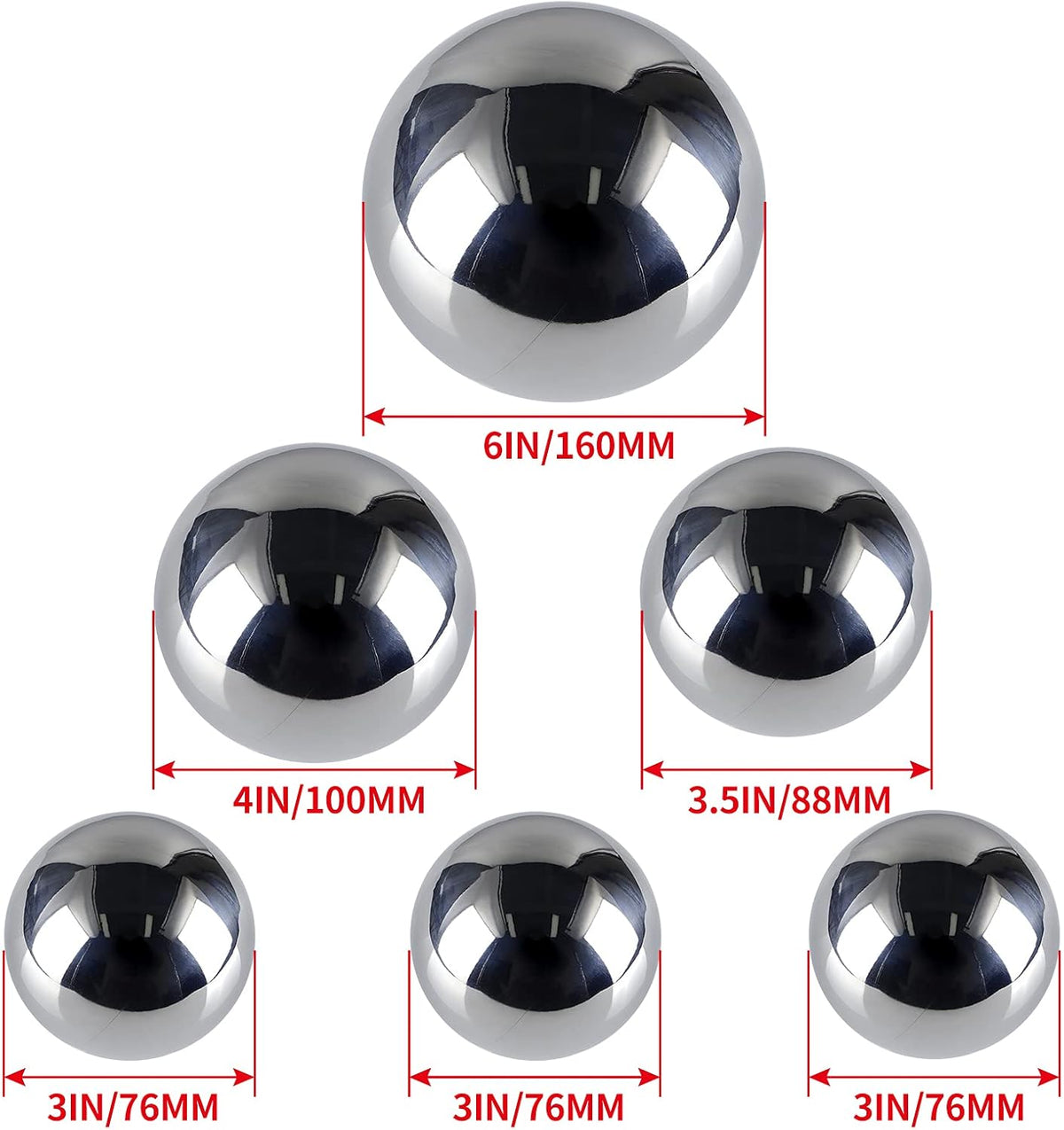 MOLIGOU 6 Pcs Stainless Steel Gazing Balls, 6in/4in/3.5in/3in Diameter Reflective Spheres, Gazing