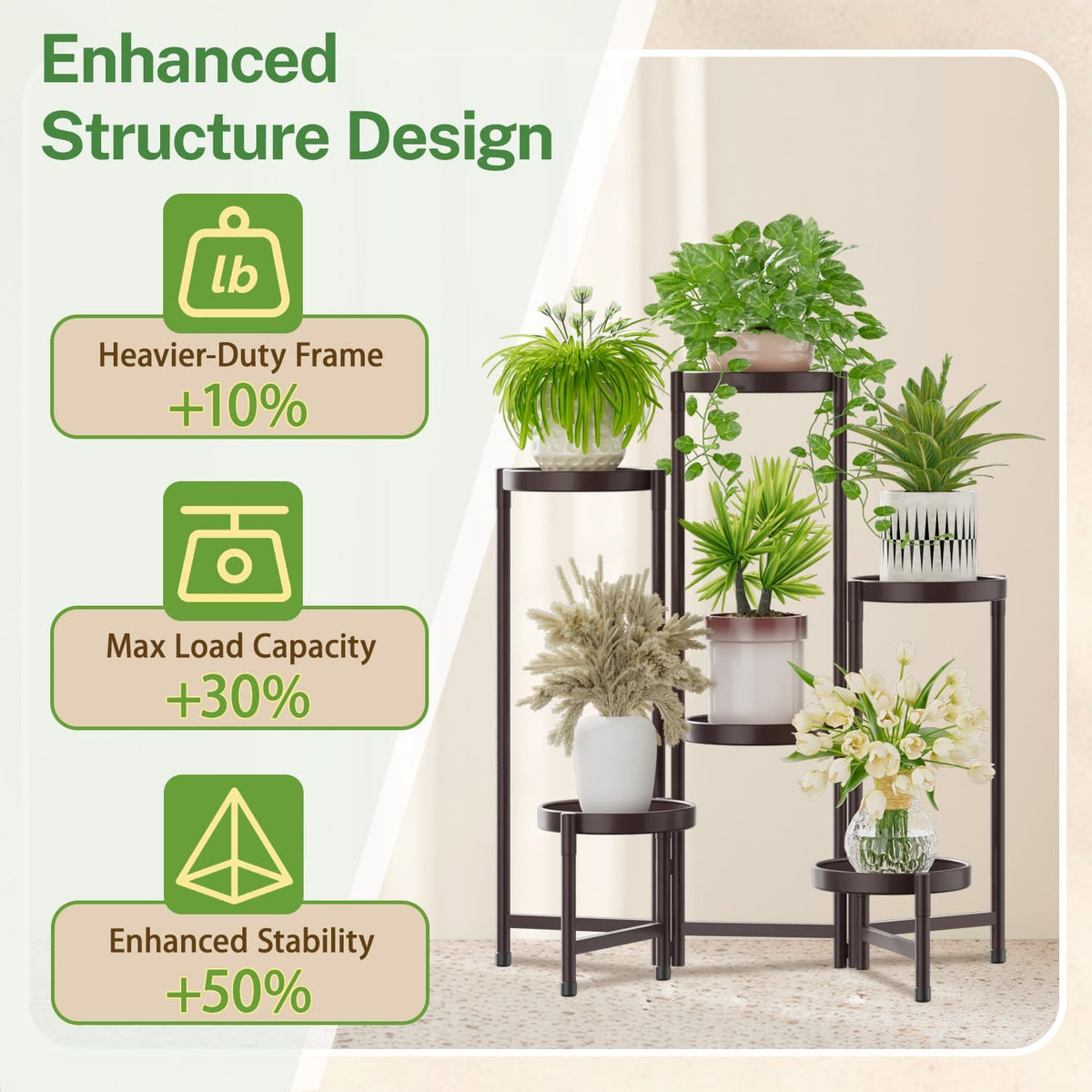 iDavosic.ly Plant Stand Indoor Outdoor, 6 Tier Corner Metal Flower Display Holder Shelf, Folding