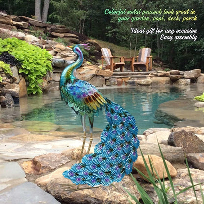 Haven Treasures Luxury 30.5 inches Outdoor Metallic Peacock Statute for Your Garden Decoration
