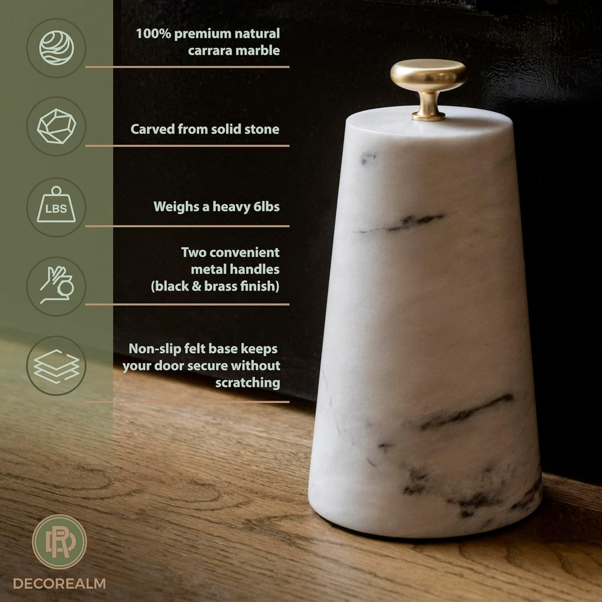 Marble Decorative Door Stop, Cute Door Stopper with Cast Iron Handle, Heavy Weighted Door Stop for