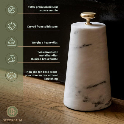 Marble Decorative Door Stop, Cute Door Stopper with Cast Iron Handle, Heavy Weighted Door Stop for