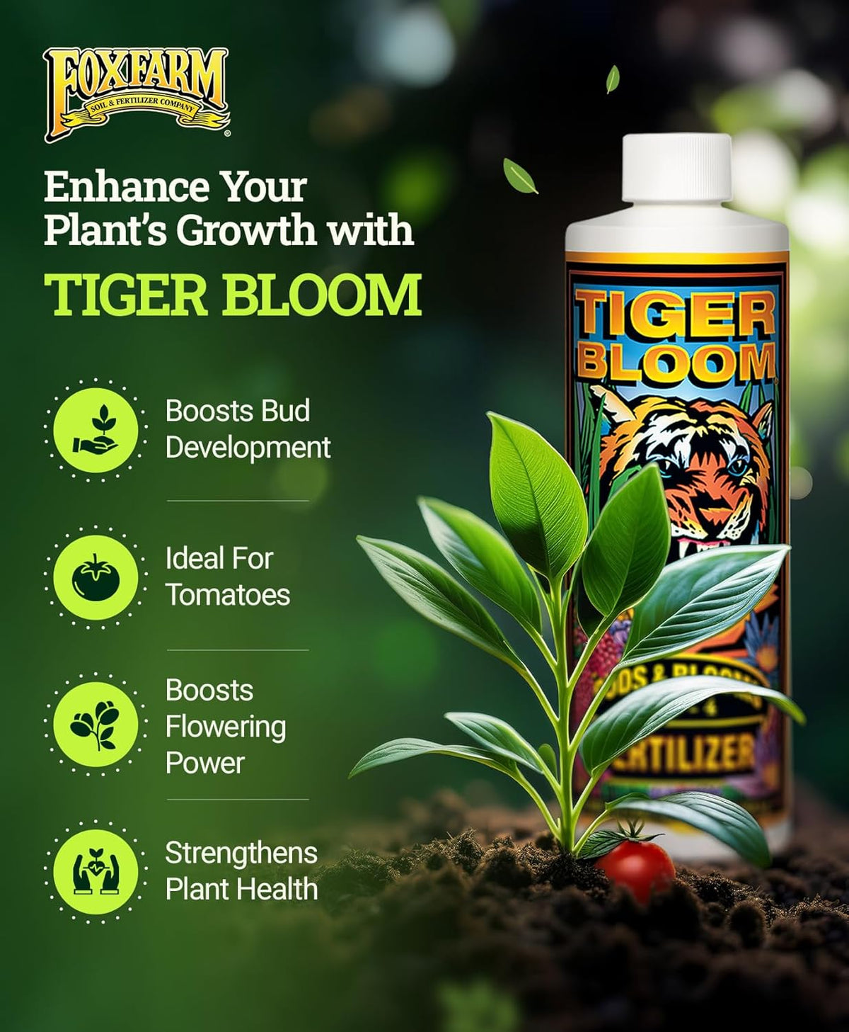 FoxFarm Tiger Bloom Liquid Fertilizer Concentrate - Fast Acting Formula for Vicious Growth with