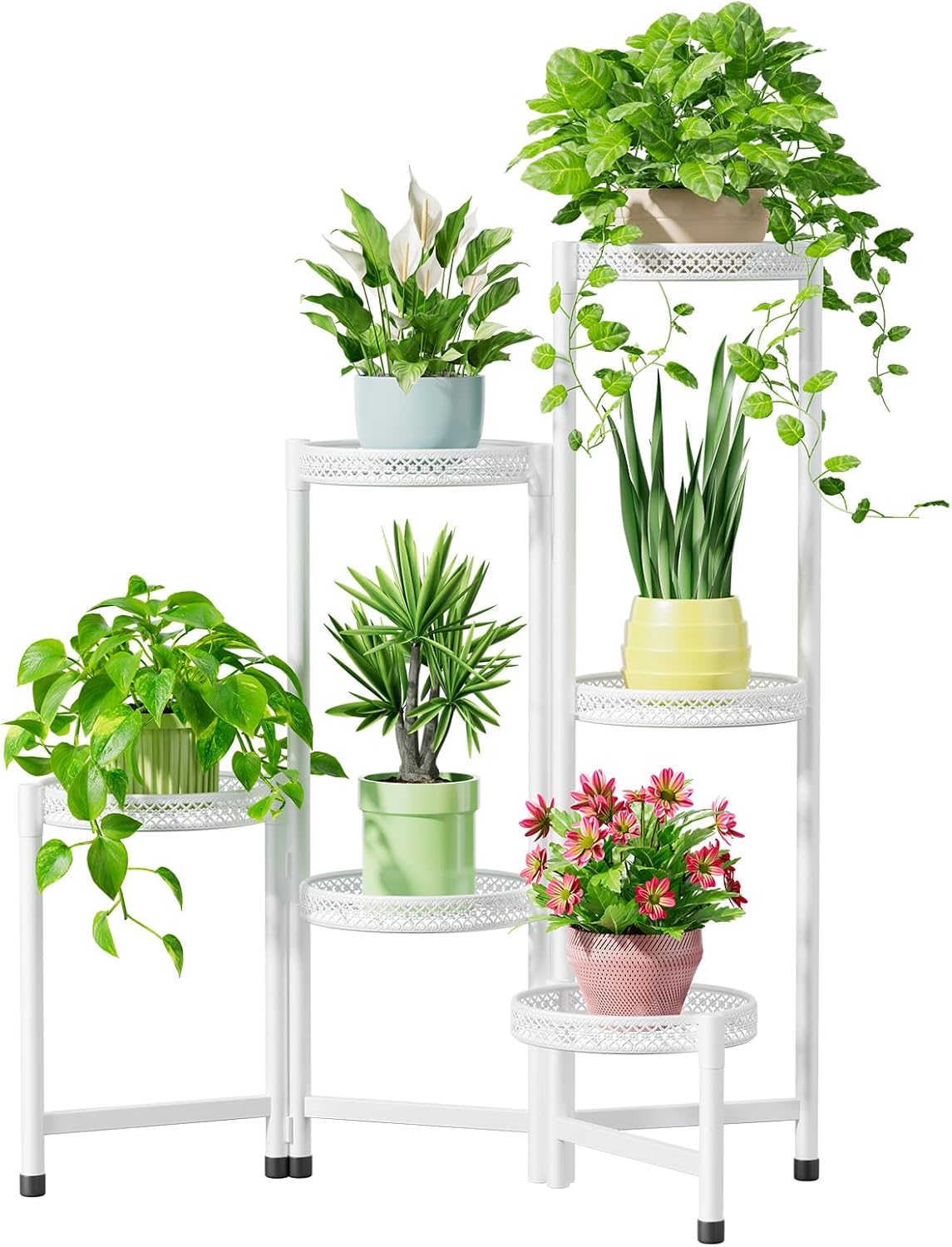 iDavosic.ly Plant Stand Indoor Outdoor, 6 Tier Corner Metal Flower Display Holder Shelf, Folding