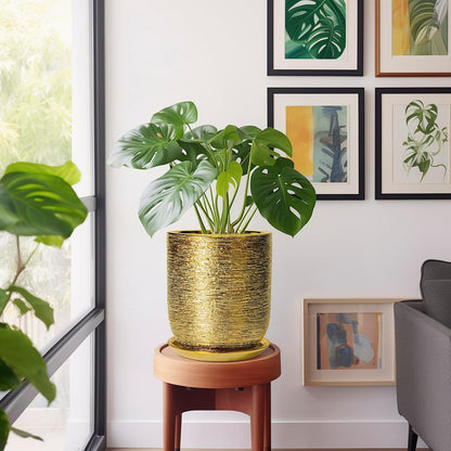Ceramic Flower Pot for Indoor Plants - 10 Inch Plant Pot with Drainage Hole and Saucer, Decorative