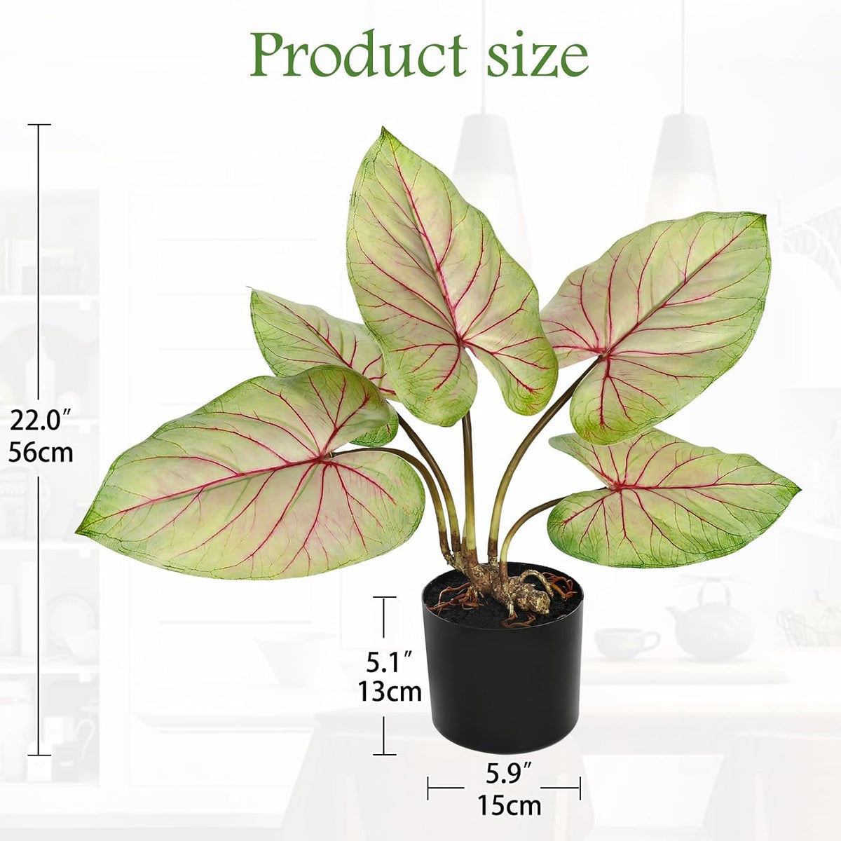Briful 22'' Tall Fake Plants Artificial Caladium Plants in Black Pot Realistic Potted Faux Plant