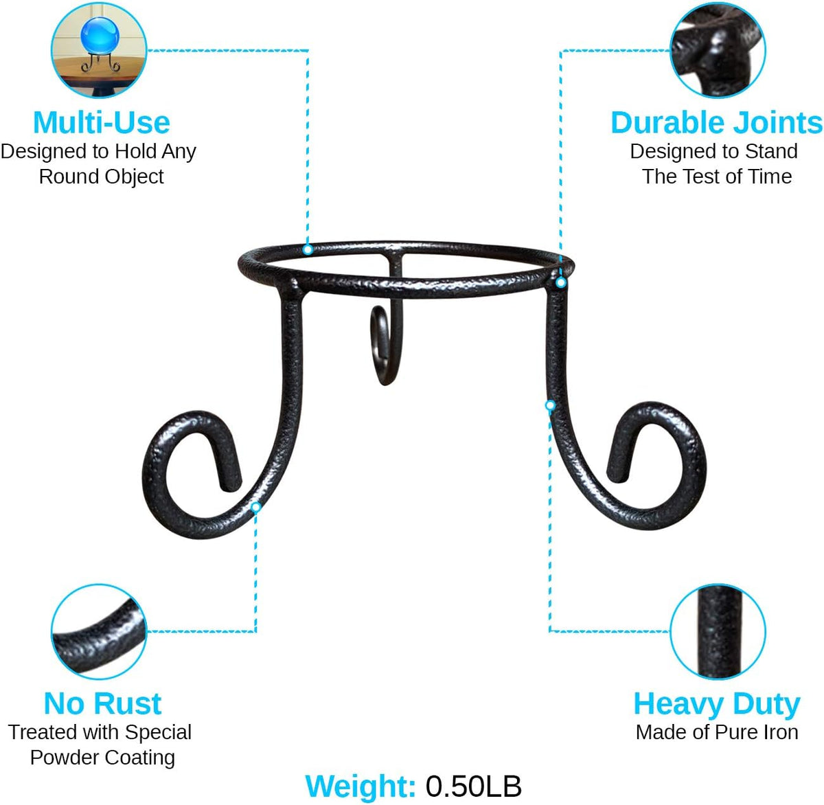Black Iron Ball Stand - Gazing Globe Stand for Balls, Sphere Holder Wrought Iron Display Stand