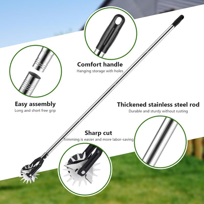Edger Lawn Tool 53.2 Inch Manual Grass Edger with 3 Sections Stainless Steel Handle and Wheel