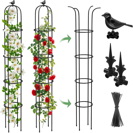 2 Pcs Garden Trellis for Climbing Plants, 6.2 Ft Rustproof Metal Pipe with Heavy Duty Plastic
