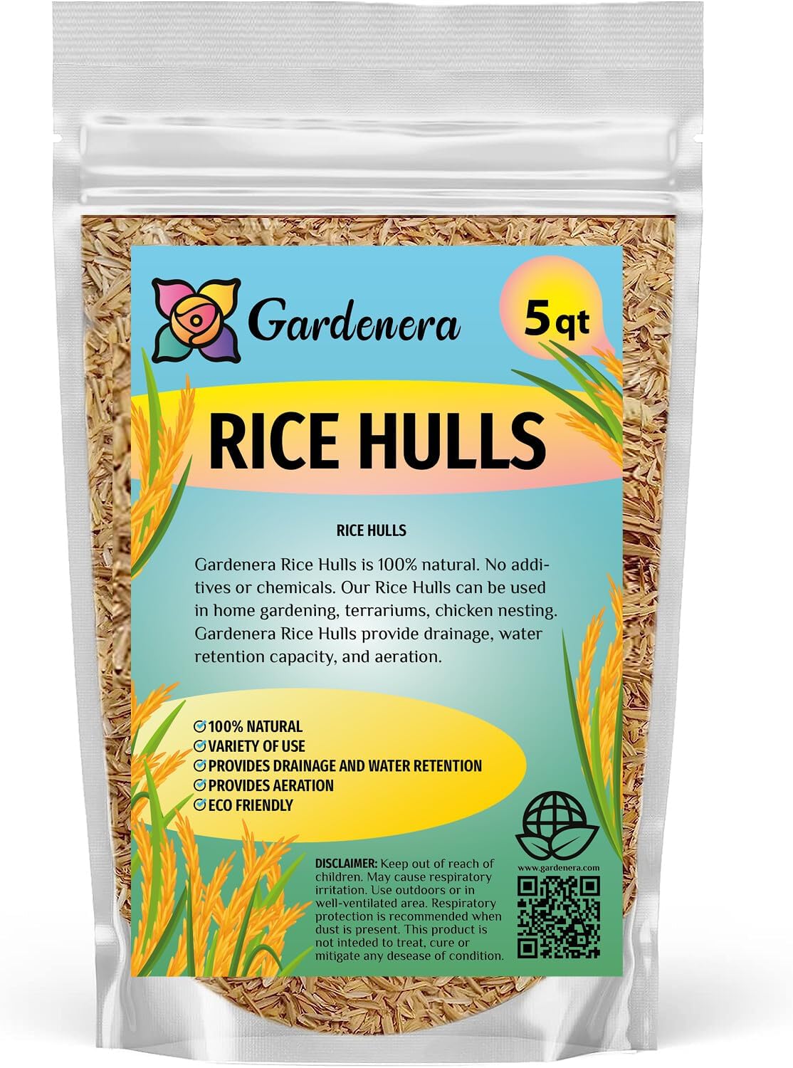 Gardenera Rice Hulls for Potting Applications - Promote Root Development, Water Efficiency, and