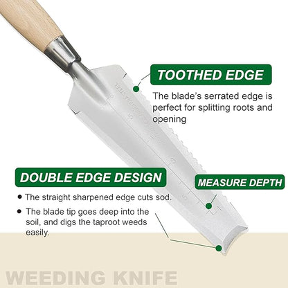 SUMIO 13.3" Alloy Steel Weeding Transplanter, Hori Hori Knife, Digging Trowel with Serrated Edge