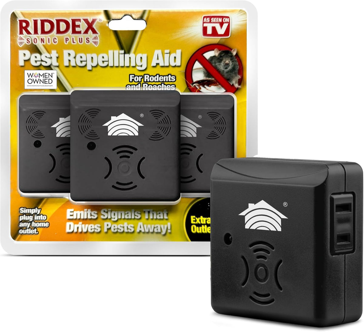 Riddex Sonic Plus Ultrasonic Pest Repeller, Plugs in with extra Outlets Indoor Use - Insect