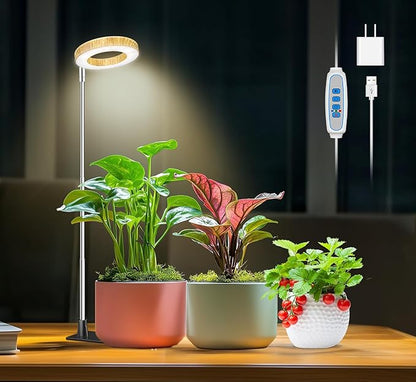 Grow Lights for Indoor Plants, 48 LEDs Full Spectrum Plant Grow Light, Height Adjustable Faux Wood