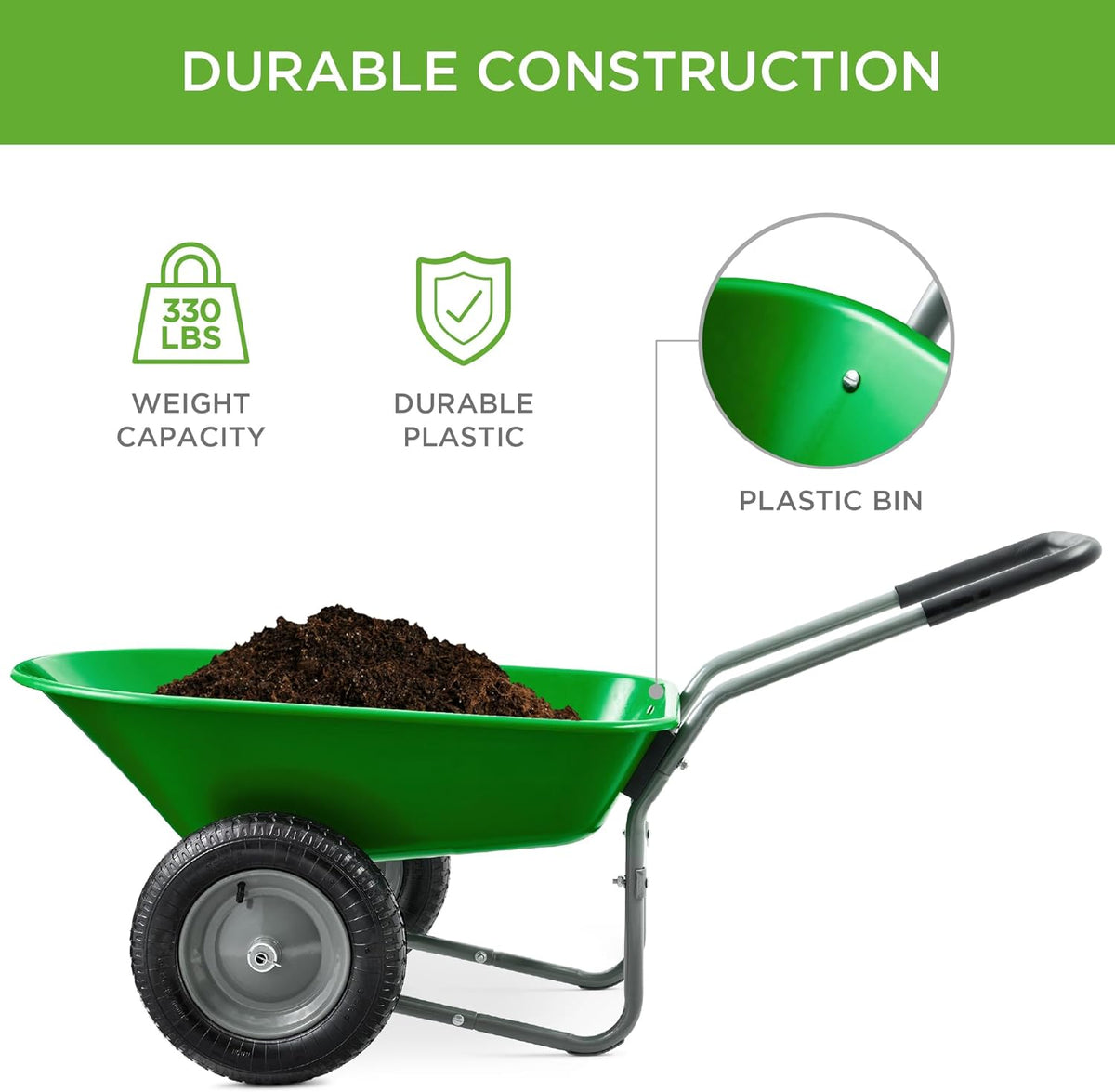 Best Choice Products Dual-Wheel Home Utility Yard Wheelbarrow Garden Cart w/Built-in Stand for
